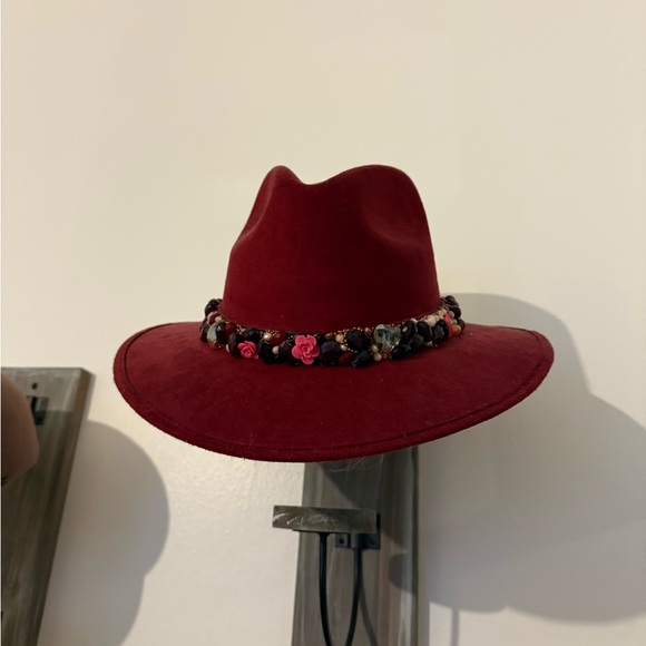 RARE Elegant Western Red Women's Hat with Beaded Band